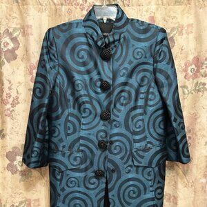 Beautiful, Classic 100% Silk Jacket by Carlisle Collection, Size 14 Aqua/Black